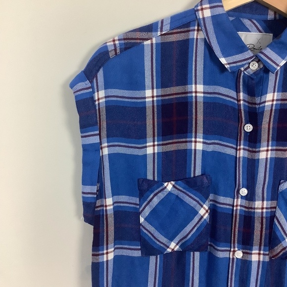 Rails Britt Santorini Royal Plaid Cap Sleeve Shirt XS - Picture 8 of 15
